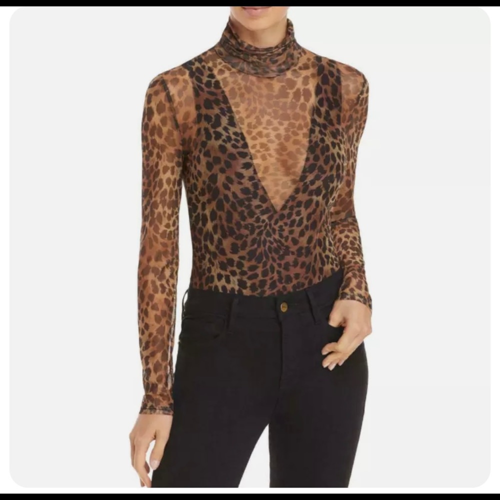 Jonathan Simkhai Womens Brown Sheer Turtleneck Shirt Bodysuit Top 8026 Size XS